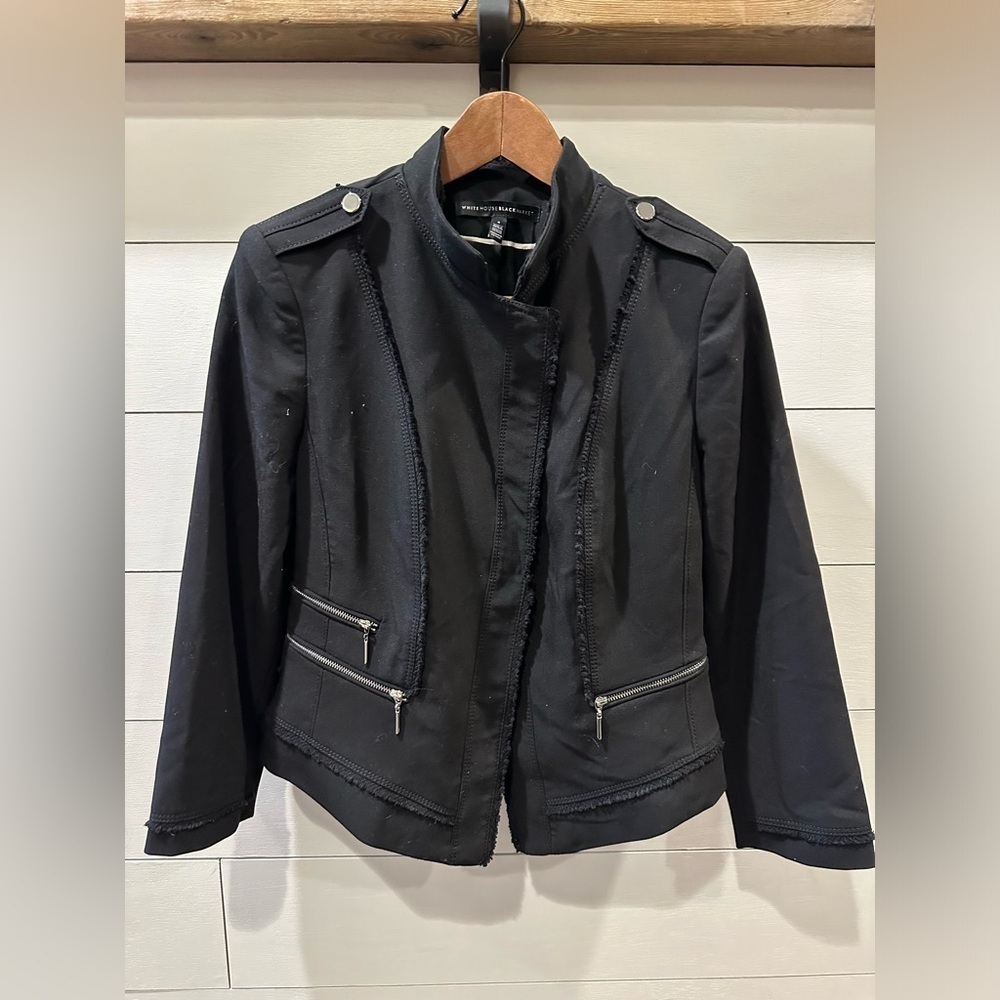 WHBM Asymmetrical Zip-Front Bracelet Sleeve Moto Jacket- size 4